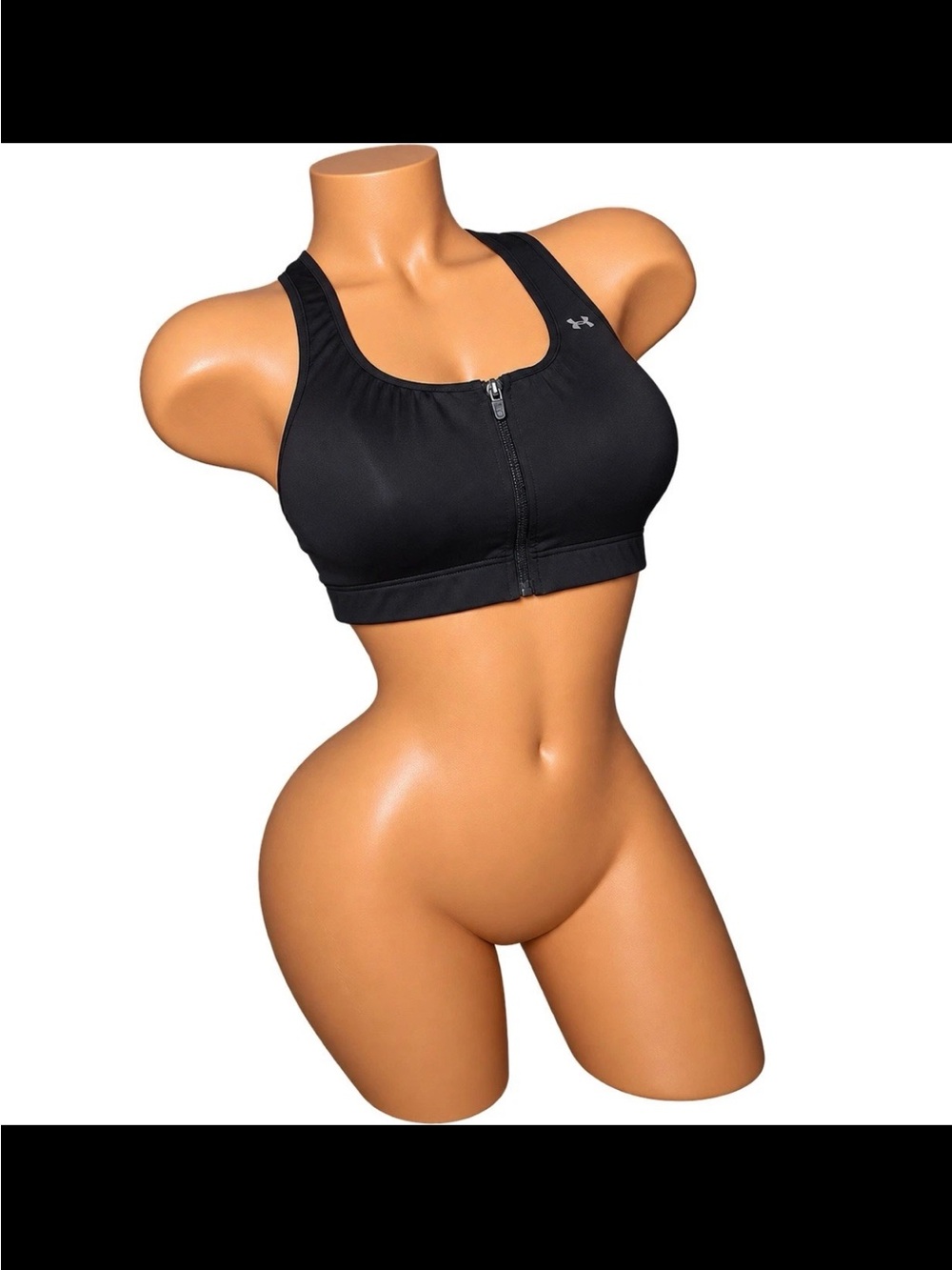UNDER ARMOUR Black/Coral Zip Front Sports Bra 38D